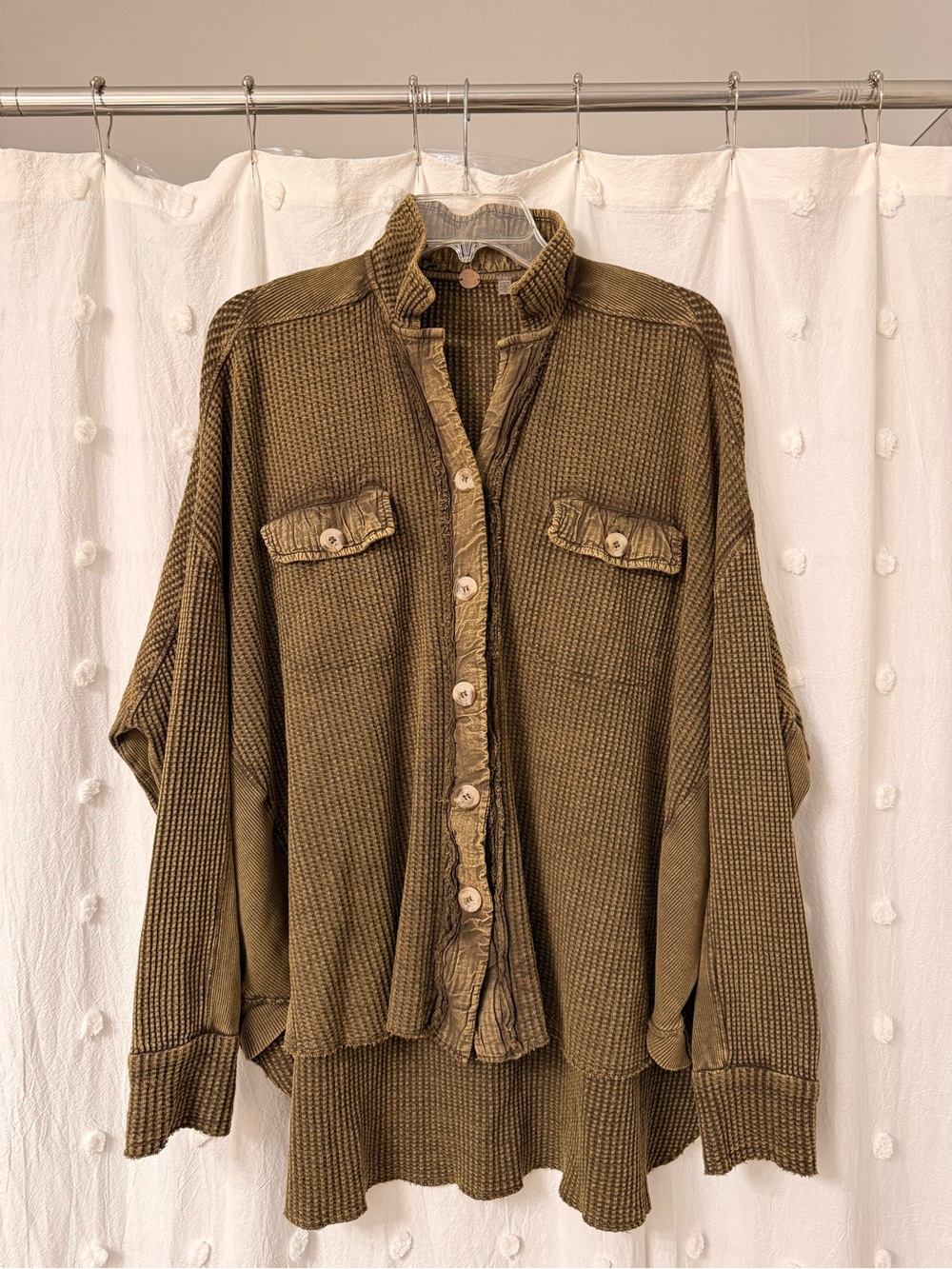 Free People Waffle Knit Button-Down Shirt - Olive
